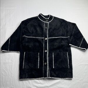 Cyrus Women’s Wide Sleeve Soft Knit Contrast Snap Jacket Black Size XS like new